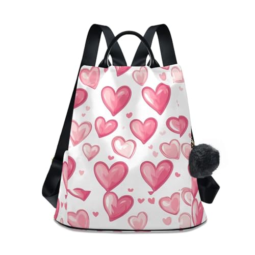 Sac à dos rose pour femme Valentine Hearts blanc grande capacité antivol
