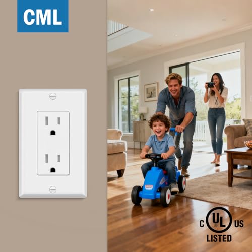 Image of CML 100 Pack 15 Amp Tamper Resistant Receptacle Outlet, UL Listed | Decorator Electrical Outlets, 15A /125V, NEMA 5-15R, Wall Plates Included, for Home, Office & Commercial Use, Matte White