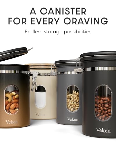 Image of Veken Coffee Canister with Window, Airtight Stainless Steel Container,Date Tracker, Kitchen Food Storage Jars for Beans, Ground, Espresso, Rice,Tea,Sugar, Cereal, Gifts, Scoop,Copper, 22OZ (Pack of 2)