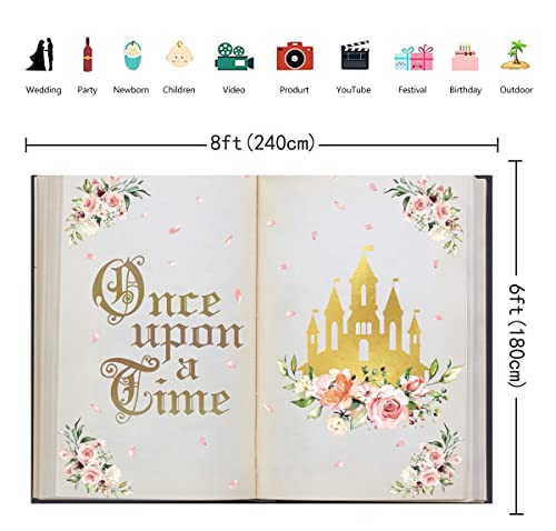 INRUI Once Upon a Time Photography Backdrop Fairy Tale Books Castle Pink Floral Ancient Castle Wedding Happy Anniversary Birthday Party Decorations Banner (8x6FT) by INRUI - Image 3