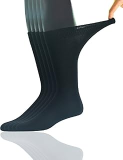 Yomandamor Men's 5 Pairs Bamboo Wide Stretched Top Crew Dress Socks