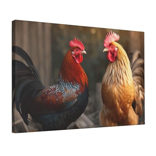 Décoration murale d'intérieur coq et poule JHLMN sur toile résistante de 30x45cm