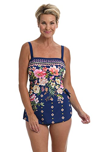 Maxine Of Hollywood Women's Standard Bandeau Sarong One Piece Swimsuit, Navy//Border Blooms, 16 #TOP27