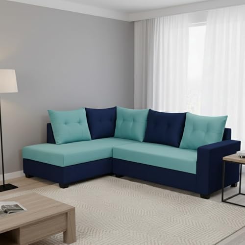 Image of SOCOZI Oriana 4 Seater LHS L Shape Sofa Set | Soft Velvet Suede Fabric | Modern Design | Plush Comfort Cushions for Living Room (Sky Blue-Dark Blue)