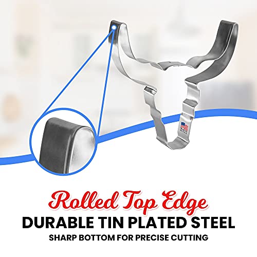 Bull Skull Longhorn Cookie Cutter 4.75 Inch – Made In The Usa – Foose Cookie Cutters Tin Plated Steel - Bull Skull Longhorn Cookie Mold #TOP3