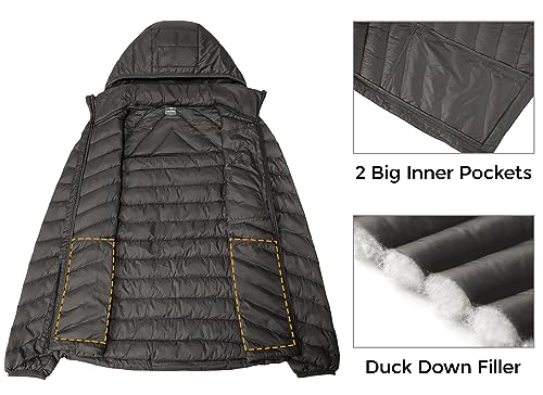 CAMEL CROWN Women's Down Jackets Lightweight Puffer Jackets Packable Quilted Winter Coat Hooded Outerwear With Chest Pocket Grey 3XL4