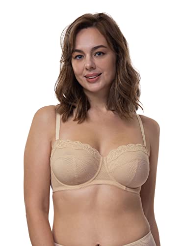 Dorina Women's Addison Plus Size No Padding Unlined 1/2 Cup Comfort Everyday Cross Back Convertible Halter Strapless Backless Underwire Bra For Women - Beige - 32G #TOP9