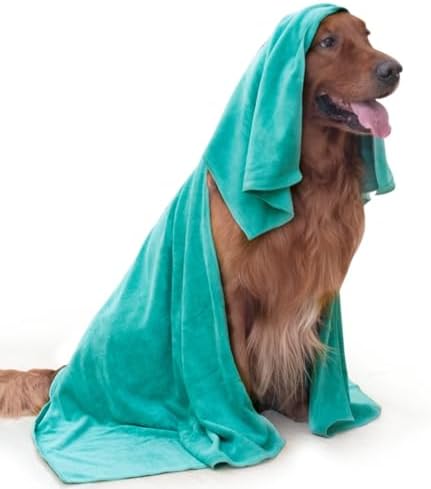 2-PCS Fast Drying Dog Towels - 56 x 28 Inch Ultra Soft & Absorbent Large Dog Towel with 30 x 14 Inch Daily Use Paw Towel - 100% Microfiber Pet Bath Grooming Towels for Dogs Cats, Green