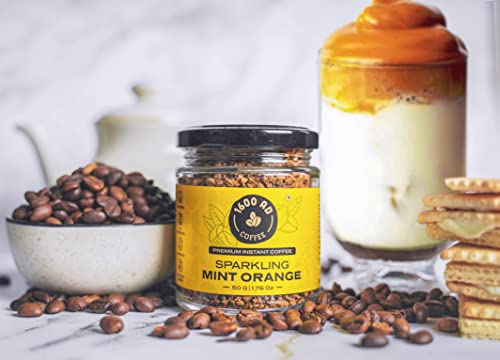 Image of 1600AD Premium Instant freeze Dried Coffee to enlighten every mood of life Pure Coffee + Sparkling Mint Orange Coffee (Pack of 2) 50 grams each