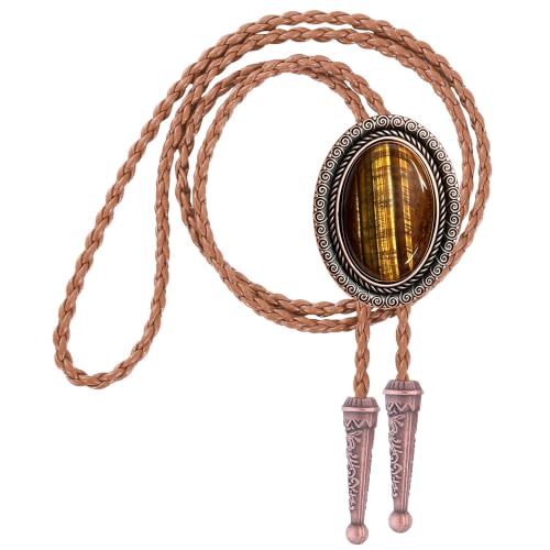 Image of Jeilwiy Bolo Tie for Men Real Stone Westwern Cowboy Ties Silver Bolos Women Leather Necktie Gift for Birthday Christmas