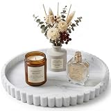 HvOvMvE Round Silicone Vanity Tray White Marble 12 Inch Scalloped Organizer