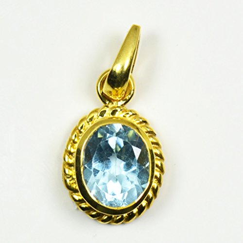 Pendentif topaze bleue ovale et or Panchdhatu 3 carats de haute joaillerie