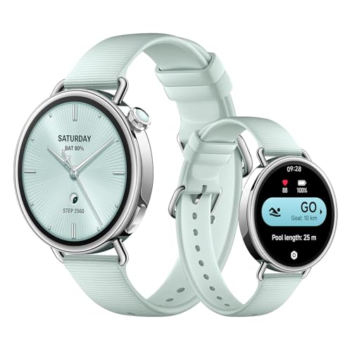XIAOMI Watch S4 41mm: smartwatch compatto ultra-leggero da 32g, previsione ciclo, salute con un tocco, 150+ modalità sportive, funzioni sicurezza, HyperOS 3, cinturino fluororubber mint Green
