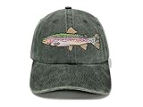 Horpe Rainbow Trout Baseball Cap Gifts for Men, Fishing Fisherman Hat with Fish, Adjustable Embroidered Army Green Dad Hat for Outdoors River