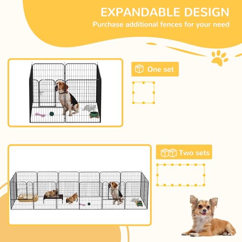 PawHut Welpenlaufstall 8-TLG Welpenauslauf mit 8 Gitterplatten Tür Erdspießen flexibel Schutzplane 100cm hoch Welpengitter Laufstall für Haustiere Hund Katze Welpe Laufgitter für drinnen und draußen