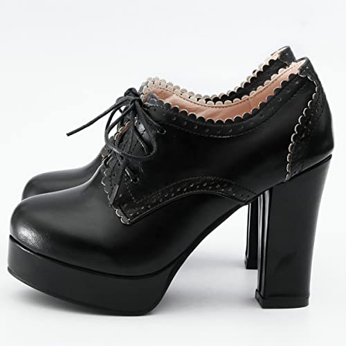 Uniquelly Womens High Platform Ankle Boots Block Heel Booties Round Toe Lace Up Pumps Elegant Dress Shoes2