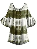 Luna Flower Women's Pleated End Vertical Stripe Cold Shoulder Tunic Tops (CTEW004)