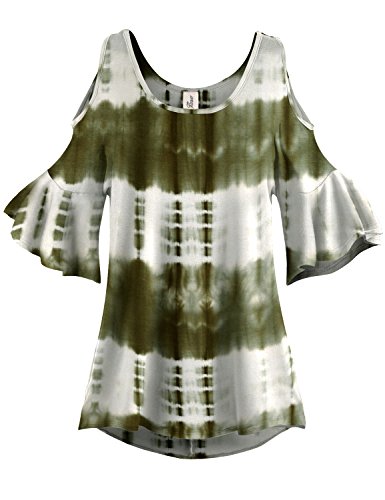 Luna Flower Women's Pleated End Vertical Stripe Cold Shoulder Tunic Tops (CTEW004)