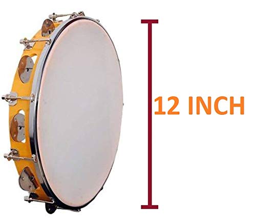 Image of Tambourine With Head Aluminium Hand Percussion Musical Instrument (12 INCH)