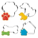 4Pcs Dog Cookie Cutters Dog Bone Cookie Cutter Stainless Steel Cookies Cutters Bone Shape Cookies Cutter Set for Home Baking Theme Party Homemade Snacks
