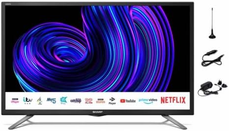 Sharp 24 Smart LED TV 12V/24V For Caravan, Motorhome, Boat, Truck, Freeview Play, WiFi Streaming, Freeview HD, Satellite HD, Saorview, Netflix & Prime, HDMI, USB Mains & 12V Included 1T-C24EE2KF2UBM