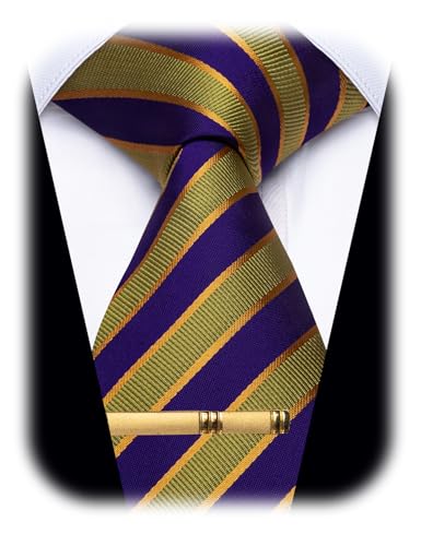 Image of YourTies Men's Neckties Striped Tie and Plaid Neckties for Men Woven Silk Tie Gold Tie Clip Set