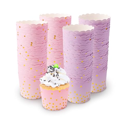 100 Stück Muffinförmchen Papier Mini Muffin Papierförmchen Cupcake Förmchen Muffins Papierförmchen für Hochzeiten Geburtstag Party (Rosa Lila)