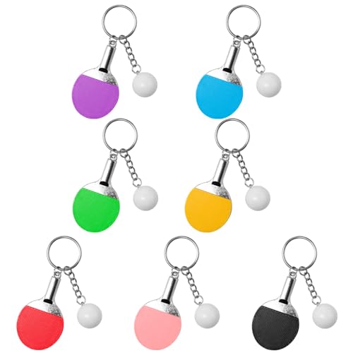 Rebanky 7 Stück Tischtennis Schlüsselanhänger Tischtennisschläger Key Chain Schluesselanhaenger Tischtennisschläger Ping Pong Schlüsselanhänger für Taschen Rucksack Dekoration 7 Farben