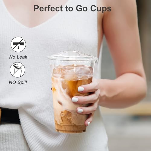 image for Dealusy 100 Pack - 20 oz Clear Plastic Cups with Lids, Sturdy & Food S