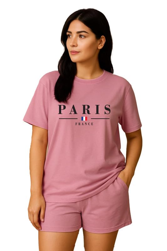 mhrk Women’s 100% Pure Cotton Short Sleeve Top & Shorts Set, Printed Night Suit Relaxed Fit Loungewear for Home & Sleepwear, Comfortable Nightdress Pajama Co-Ord Set T-Shirt & Short for Girls Pink-picture-21