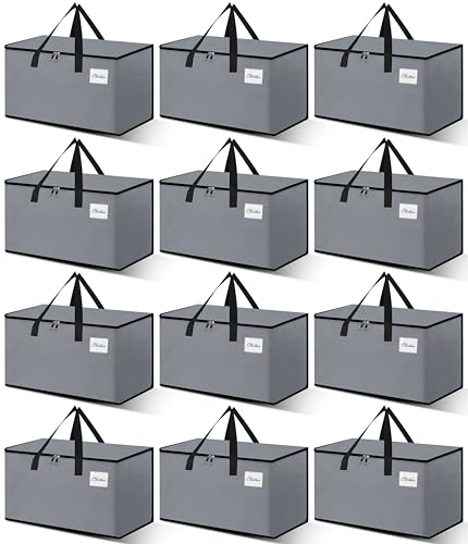 NATURELUX Heavy Duty Moving Bags - Extra Large Packing Bags and Storage Totes, Collapsible and Foldable Option for Moving and Storage, Grey, 93 L - 12 Pack