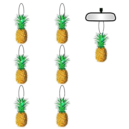 Image of 6 Pcs Pineapple Car Air Fresheners, Funny Pineapple Hanging Car Air Fresheners Long Lasting Cute Car Mirror Scented Hanging Car Decoration Ornaments Gift Interior Accessories for Men Women