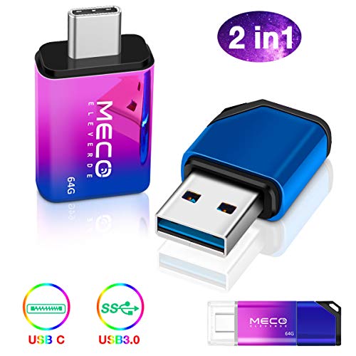 MECO ELEVERDE USB Stick 64GB, USB C Stick OTG USB 3.0 Stick 2-in-1 Speicherstick wasserdichte Flash Drive Memory Stick mit Seil tragen für PC/Laptop/Notebook/Typ-C-Handy, usw