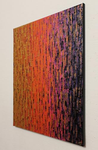 Tableau abstrait irisé or orange rose 61x50 dégradé acrylique contemporain