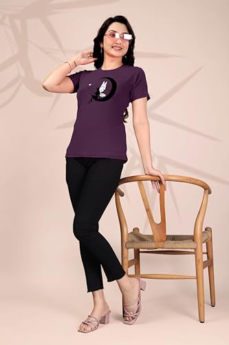 Image of Women Round Neck Printed Cotton Blend Regular Fit T-Shirt