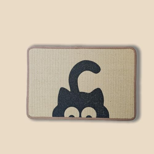 V-Select-In Artistic Sisal Cat Scratcher Post Mat, Natural Sisal Mat, Scratching Pad with Artsy Design (Loop Adhesive to Wall), Cat Litter Mat, Furniture Protector (Peek Purr)