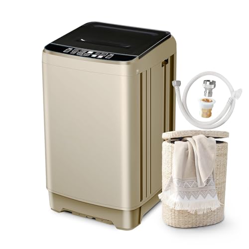 Image of Portable Washing Machine Full Automatic 17.7lbs Small Washing Machine for Apartment 10 Wash Program with Drain Hose, Portable Washer Machine for Dorm, College, RV, Golden