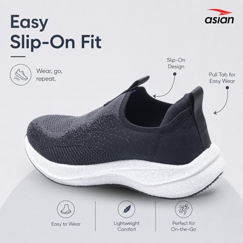 Image of ASIAN HypercushionWalk-W-01 Women's Ortho Walking Shoes | Stylish Slip-On Knit Shoes with E-TPU Energy Return Sole, Ortho Relief Memory Foam, Arch Support & Traction Grip for Smooth Daily Walking