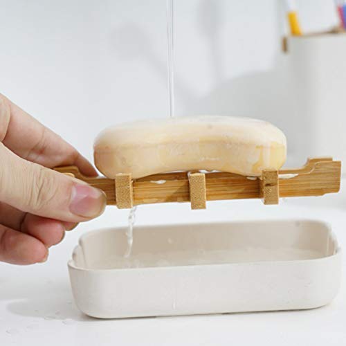 Yardwe 2 Unidades de Saboneteira de Dreno de Bambu Saboneteira de Bancada Destacável Bandeja Porta-