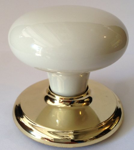 Gainsborough GENUINE PORCELAIN Door Knob Set (NON-LOCKING Hall & Closet, BISQUE (Off-White) Porcelain & BRASS) - Thumbnail 2