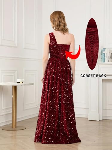 One Shoulder Sequin Prom Dresses for Women 2025 Long Sparkly Ball Gowns Formal Dress Aline Evening Party Gowns4