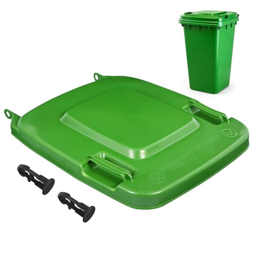 ABOOFAN Wheelie Bin Lid Replacement, 240L Green Outdoor Rubbish Bin Cover with Hinge Pins, Standard Household Size, Heavy Duty, Easy to Fit