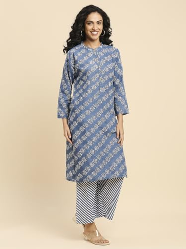 Image of RIANKSHIKA Rayon Weaved Fabric printed Round Neck Style with Buttons A-Line Kurti for Women and Girls - 3 /4 Sleeve Women's Kurta