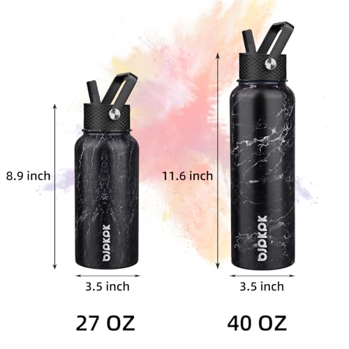 image for BJPKPK Insulated Water Bottles with Straw Lid, 40oz Stainless Steel Wa
