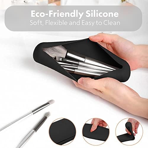 YP Beauty Makeup Brush Holder. Silicone Makeup Travel Organizer For Make Up Brushes. Soft Make Up Brush Holder. Portable Makeup Brushes Makeup Storage. Make Up Bag Silicone Makeup Brush Cover (Black)