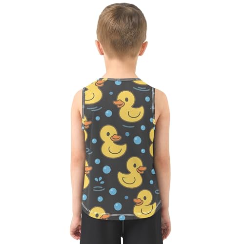 JUNZAN Yellow Rubber Duck Dark Boys Tank Top Sleeveless Casual Vest Tees Kids Shirt for Soccer Teenis Exercise Beach 3T3