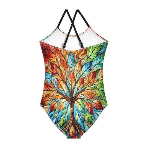 Colorful Tree Blue Bathing Suits for Girls Swimsuit Summer Beach One Piece Swimsuits Swimwear2