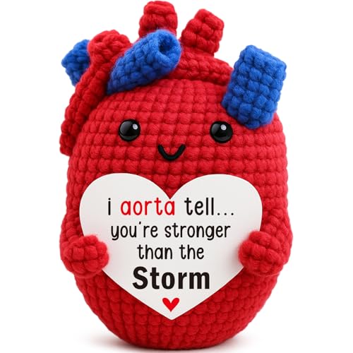 OCCdesign Mini Encouragement Gift for Women Men Cheer Up Support Handmade Crochet Heart for Coworkers Friend Mental Health Inspirational Birthday Valentine's Day