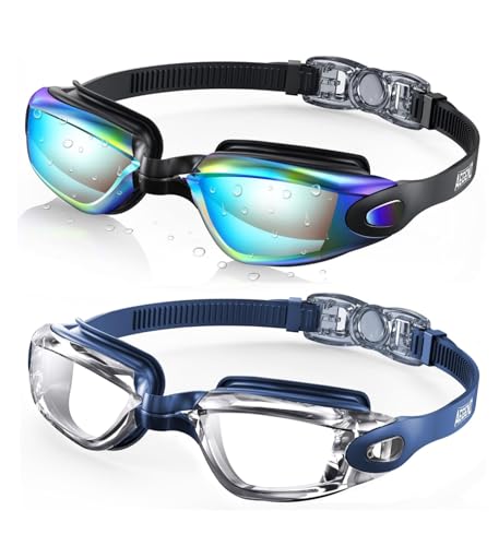 Aegend Swim Goggles, 2 Pack Swimming Goggles No Leaking Adult Men Women Youth, Aqua & Clear With Blue Strap
