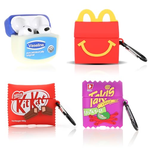 (4Pack) Case for AirPods 3rd Generation Earbuds (2022), XMBYGY Silicone Charging Case Protective Cover with Cute Cartoon Skin Design for AirPods 3, with Carabiner (TAK+Vasl+Kitakt+M)